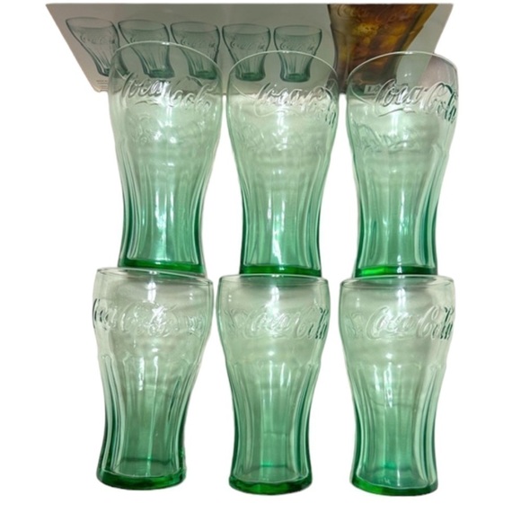 NEW Vintage Coca Cola Green 6 Glass Set WITH Original Box, 16.75 oz Libbey Glass - Picture 11 of 16